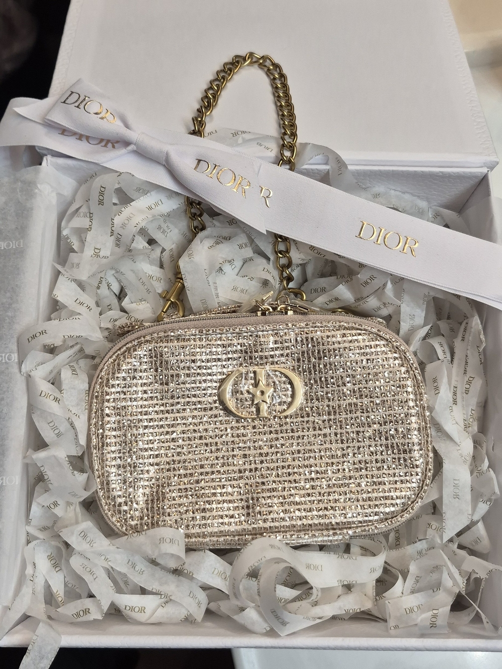 Dior Gold Beaded Mini Chain Bag